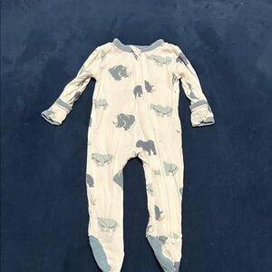 Kyte BABY Cream and Blue Animal Print Footie Pajamas